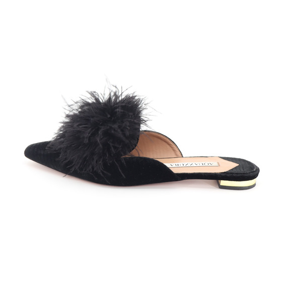 Aquazzura Woman's Boudior Feather Detail Slippers In Black Sz 36 - Picture 4 of 9